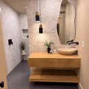 Oval Chiseled Tan Travertine Vessel Bathroom Sink - Handcrafted Natural Stone Above Counter Vanity Basin