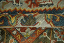 Blue and Brown Traditional Antique look Heriz Serapi Hand Knotted Custom Made wool Area Rug