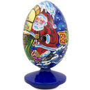 Santa Claus, Bunny Reindeer Looking at the Christmas Tree Wooden Egg 4.75 Inch