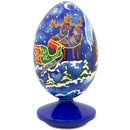 Santa Claus, Bunny Reindeer Looking at the Christmas Tree Wooden Egg 4.75 Inch
