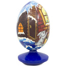 Santa Claus, Bunny Reindeer Looking at the Christmas Tree Wooden Egg 4.75 Inch