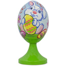 White Bunny Holding Easter Egg Wooden Figurine