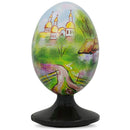Ukrainian Village Scene with Church Wooden Easter Egg Figurine 4.75 Inches