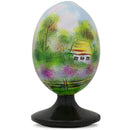 Ukrainian Village Scene with Church Wooden Easter Egg Figurine 4.75 Inches