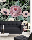 Fashionable Flowers on Dark Background Wallpaper Tasteful
