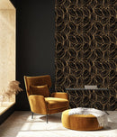 Black Wallpaper with Gold Palm Leaves