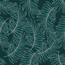 Dark Green Wallpaper with White Leaves