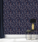 Dark Blue Floral Tree Wallpaper