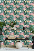 Flamingos between Leaves Wallpaper