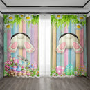 Pastel blue bunny easter curtains with pole pocket for living rooms
