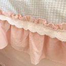 Pastel blue & pink lattice bedding set bedroom ruffled cotton quilt cover