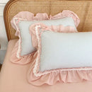 Pastel blue & pink lattice bedding set bedroom ruffled cotton quilt cover