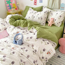 Pastel blue & white bunny cartoon pattern bed sets bedroom cotton