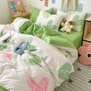 Pastel blue & white bunny cartoon pattern bed sets bedroom cotton