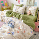 Pastel blue & white bunny cartoon pattern bed sets bedroom cotton