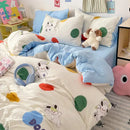 Pastel blue & white bunny cartoon pattern bed sets bedroom cotton