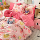 Pastel blue & white bunny cartoon pattern bed sets bedroom cotton