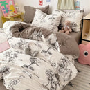 Pastel blue & white bunny cartoon pattern bed sets bedroom cotton