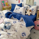 Pastel blue & white bunny cartoon pattern bed sets bedroom cotton