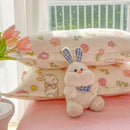 Pastel bunny and flower cartoon print bedding set bedroom decor