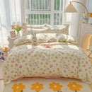 Pastel bunny and flower cartoon print bedding set bedroom decor