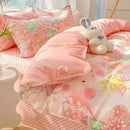 Pastel bunny and flower cartoon print bedding set bedroom decor