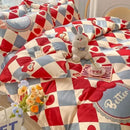 Pastel bunny and flower cartoon print bedding set bedroom decor
