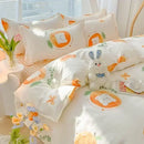 Pastel bunny and flower cartoon print bedding set bedroom decor