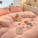 Pastel cartoon embroidered cotton bedding set for bedroom