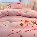 Pastel cartoon embroidered cotton bedding set for bedroom
