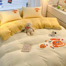 Pastel cartoon embroidered cotton bedding set for bedroom