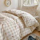 Pastel checkered cotton grid pattern bedding set for bedroom