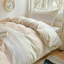 Pastel checkered cotton grid pattern bedding set for bedroom