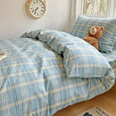 Pastel checkered cotton grid pattern bedding set for bedroom