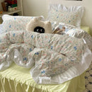 Pastel floral korean lace bedding set – bedroom ruffled bedclothes
