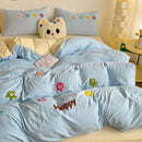 Pastel green cartoon towel embroidery bedding set bedroom decor