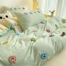 Pastel green cartoon towel embroidery bedding set bedroom decor