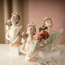 Pastel green & peach butterfly girl vase statue living room decor