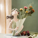 Pastel green & peach butterfly girl vase statue living room decor