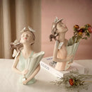 Pastel green & peach butterfly girl vase statue living room decor