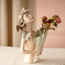 Pastel green & peach butterfly girl vase statue living room decor
