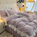 Pastel green & white lace bubble cotton bedding set bedroom duvet
