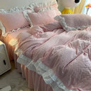 Pastel green & white lace bubble cotton bedding set bedroom duvet