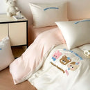Pastel pink cartoon embroidery cotton bedding set for bedroom