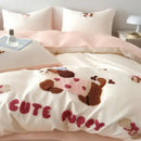 Pastel pink cartoon embroidery cotton bedding set for bedroom