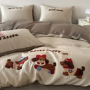 Pastel pink cartoon embroidery cotton bedding set for bedroom