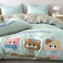 Pastel pink cartoon embroidery cotton bedding set for bedroom