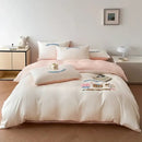 Pastel pink cartoon embroidery cotton bedding set for bedroom