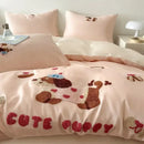 Pastel pink cartoon embroidery cotton bedding set for bedroom
