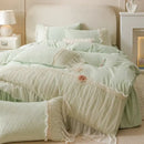Pastel pink cozy velvet lace flowers bedding set bedroom ruffled trim